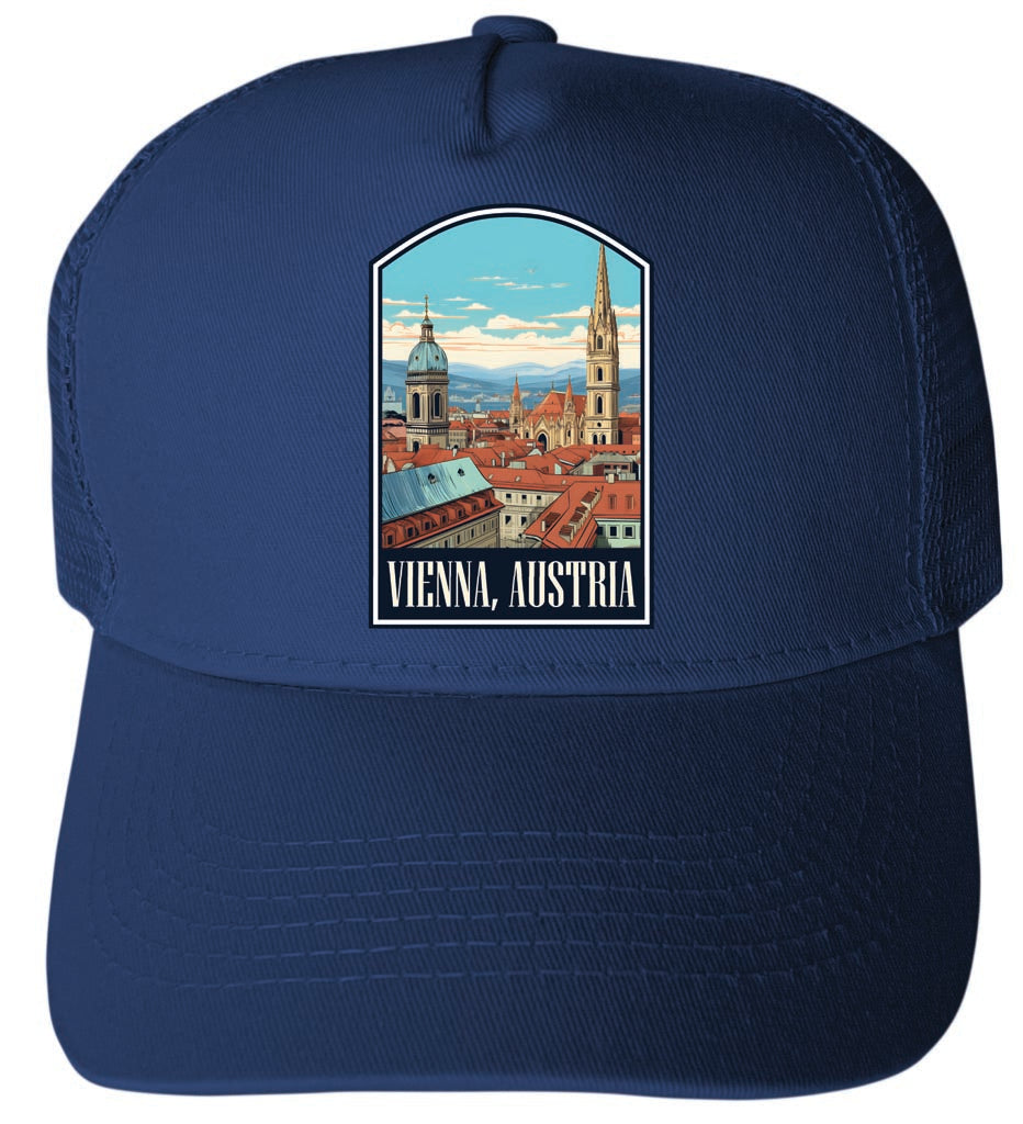 Vienna Austria Design B Navy Unisex Mesh Back Trucker Hat with Adjustable Snapback 4-Pack