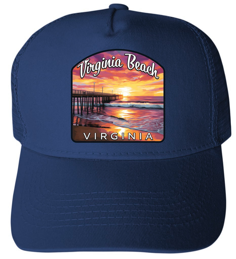 Virginia Beach Virginia Design A Navy Unisex Mesh Back Trucker Hat with Adjustable Snapback 4-Pack