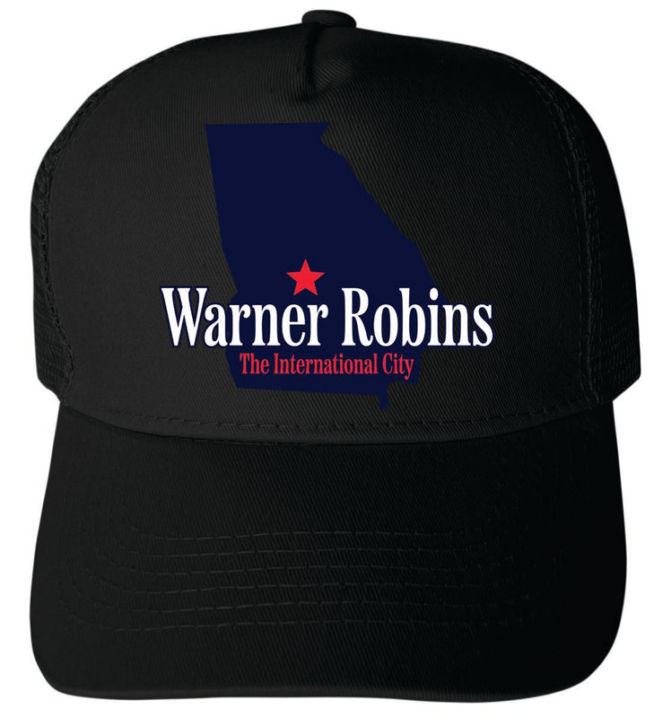 Warner Robins Georgia Unisex Mesh Back Trucker Hat with Adjustable Snapback Black