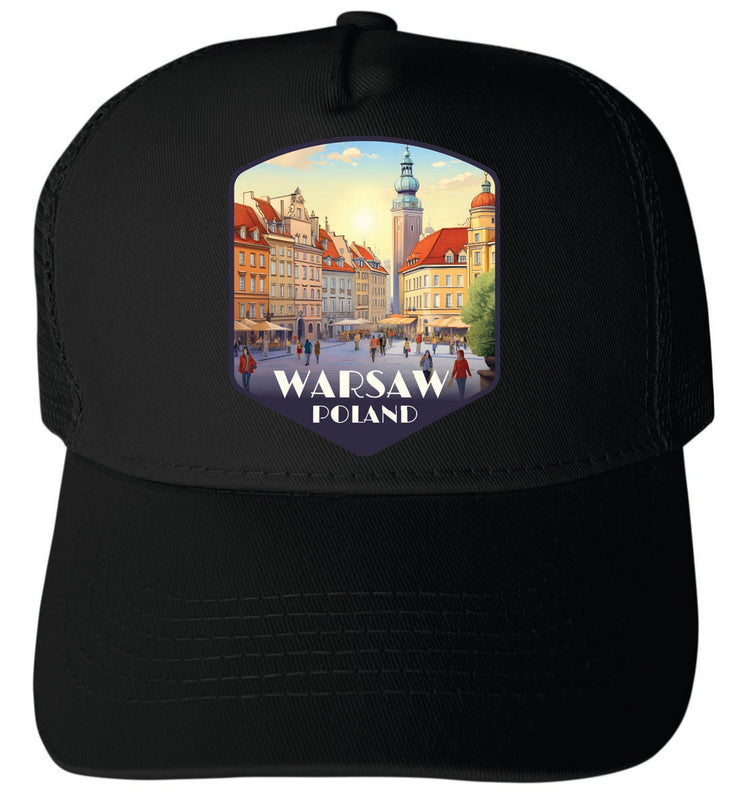 Warsaw Poland Unisex Mesh Back Trucker Hat with Adjustable Snapback Black