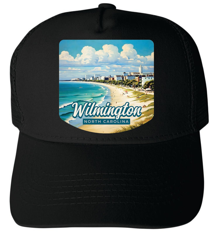 Wilmington North Carolina Unisex Mesh Back Trucker Hat with Adjustable Snapback Black
