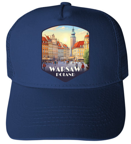 Warsaw Poland Old Town Market Place Design Navy Unisex Mesh Back Trucker Hat with Adjustable Snapback 4-Pack