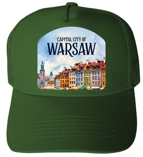 Warsaw Poland Capital City Design Green Unisex Mesh Back Trucker Hat with Adjustable Snapback 2-Pack
