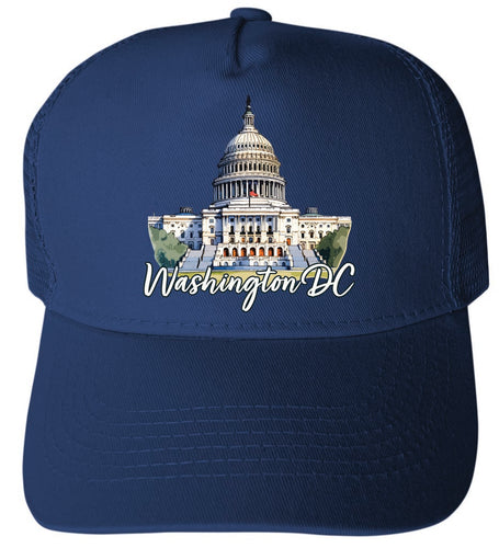 Washington DC Design E Navy Unisex Mesh Back Trucker Hat with Adjustable Snapback 4-Pack