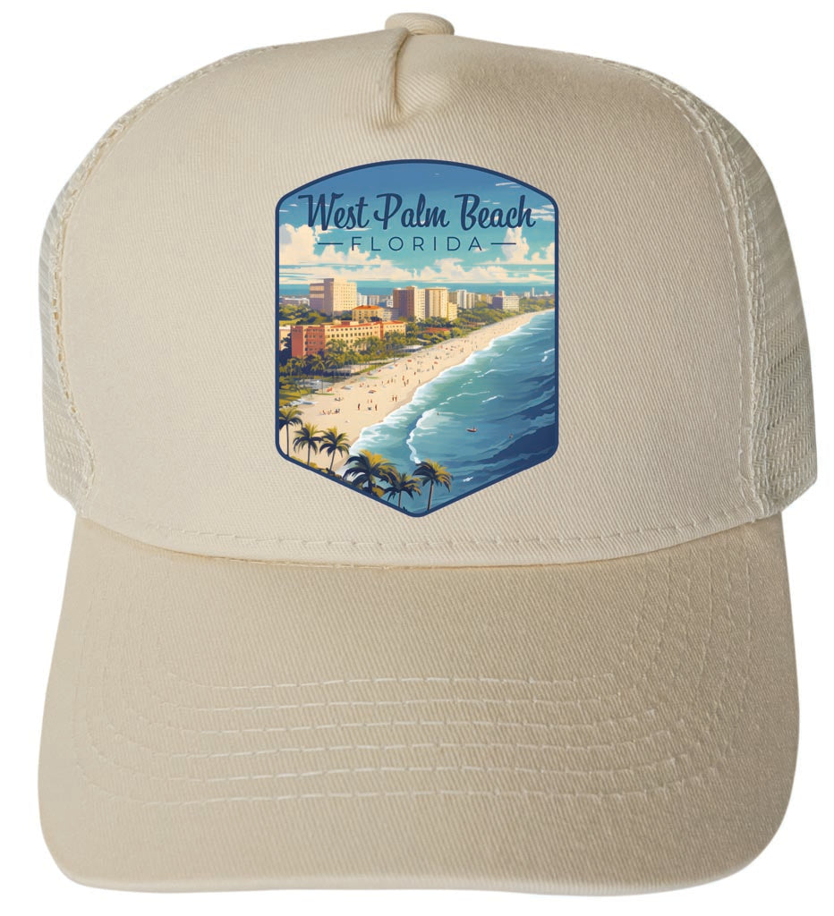 West Palm Beach Florida Design A Cream Unisex Mesh Back Trucker Hat with Adjustable Snapback 4-Pack