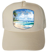 Load image into Gallery viewer, West Palm Beach Florida Design B Unisex Mesh Back Trucker Hat with Adjustable Snapback
