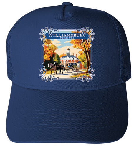 Williamsburg Virginia Governor's Palace Design Navy Unisex Mesh Back Trucker Hat with Adjustable Snapback 4-Pack