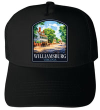Load image into Gallery viewer, Williamsburg Virginia Colonial Street Design Unisex Mesh Back Trucker Hat with Adjustable Snapback
