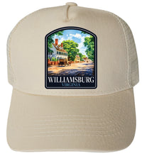 Load image into Gallery viewer, Williamsburg Virginia Colonial Street Design Unisex Mesh Back Trucker Hat with Adjustable Snapback
