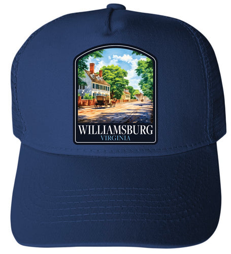 Williamsburg Virginia Colonial Street Design Navy Unisex Mesh Back Trucker Hat with Adjustable Snapback 4-Pack