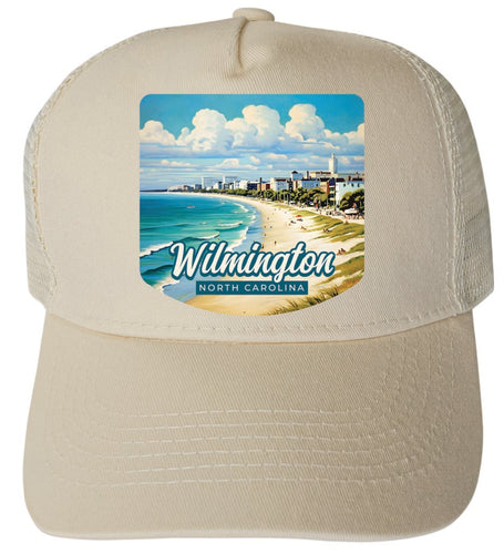 Wilmington North Carolina Beach Waves Design Cream Unisex Mesh Back Trucker Hat with Adjustable Snapback 4-Pack