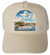 Load image into Gallery viewer, Wilmington North Carolina Riverwalk Design Unisex Mesh Back Trucker Hat with Adjustable Snapback
