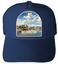 Load image into Gallery viewer, Wilmington North Carolina Riverwalk Design Navy Unisex Mesh Back Trucker Hat with Adjustable Snapback 4-Pack
