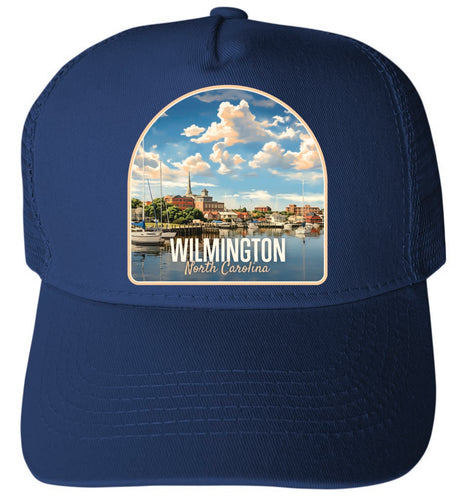 Wilmington North Carolina Riverwalk Design Navy Unisex Mesh Back Trucker Hat with Adjustable Snapback 4-Pack