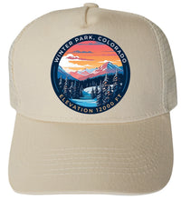 Load image into Gallery viewer, Winter Park Colorado Design A Unisex Mesh Back Trucker Hat with Adjustable Snapback
