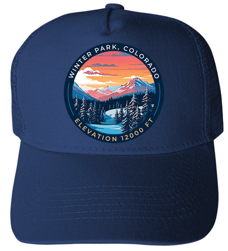 Winter Park Colorado Design A Navy Unisex Mesh Back Trucker Hat with Adjustable Snapback 4-Pack