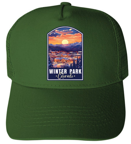 Winter Park Colorado Design B Green Unisex Mesh Back Trucker Hat with Adjustable Snapback 2-Pack