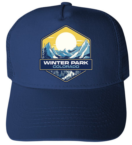 Winter Park Colorado Design C Navy Unisex Mesh Back Trucker Hat with Adjustable Snapback Single