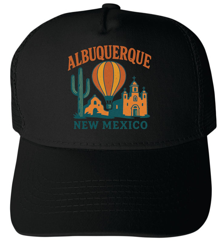 Albuquerque New Mexico Vintage Design Black Unisex Mesh Back Trucker Hat with Adjustable Snapback Black