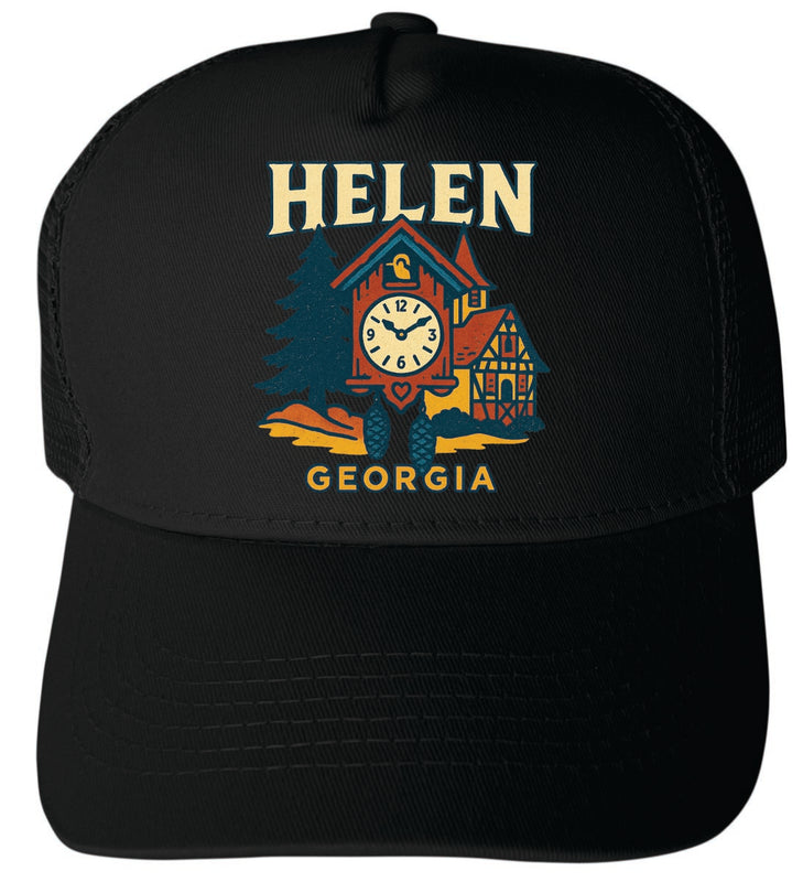 Helen Georgia Vintage Design Black Unisex Mesh Back Trucker Hat with Adjustable Snapback Black