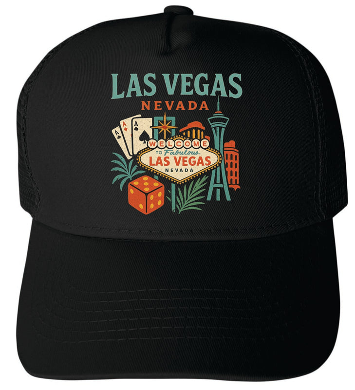 Las Vegas Nevada Vintage Design Black Unisex Mesh Back Trucker Hat with Adjustable Snapback Black