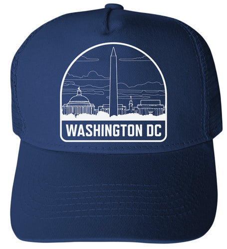 Washington DC Design Navy Unisex Mesh Back Trucker Hat – Adjustable Snapback with Silhouette Design Navy
