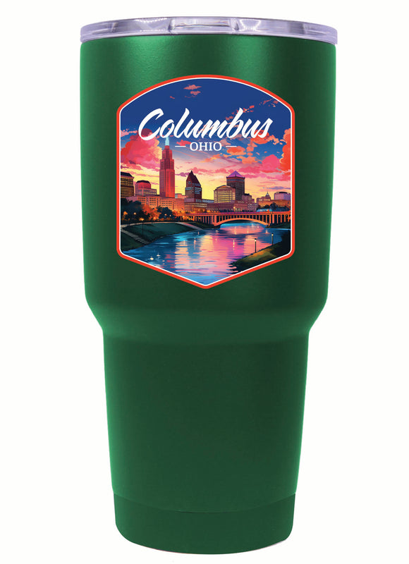 Columbus Ohio Sunset Cityscape Design Souvenir 24 oz Insulated Stainless Steel Tumbler Green 2-Pack