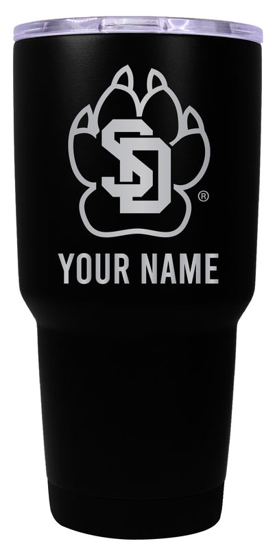 South Dakota Coyotes Officially Licensed 24 oz Customizable Engraved Insulated Stainless Steel Tumbler Black