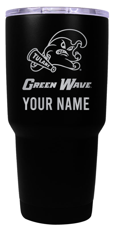 Tulane University Green Wave Officially Licensed 24 oz Customizable Engraved Insulated Stainless Steel Tumbler Black