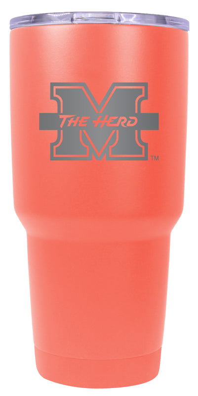 Marshall Thundering Herd 24 oz Engraved Insulated Stainless Steel Tumbler Coral Officially Licensed Single