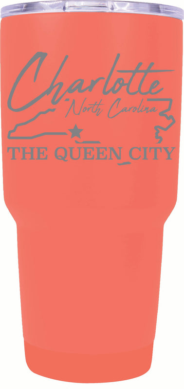 Charlotte North Carolina Souvenir 24 oz Engraved Insulated Stainless Steel Tumbler Coral 4-Pack