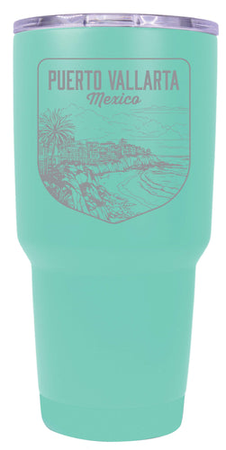 Puerto Vallarta Mexico Souvenir 24 oz Engraved Insulated Stainless Steel Tumbler Seafoam 4-Pack