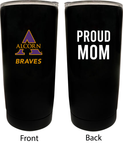 Alcorn State Braves NCAA Insulated Tumbler - 16oz Stainless Steel Travel Mug Proud Mom Design Black