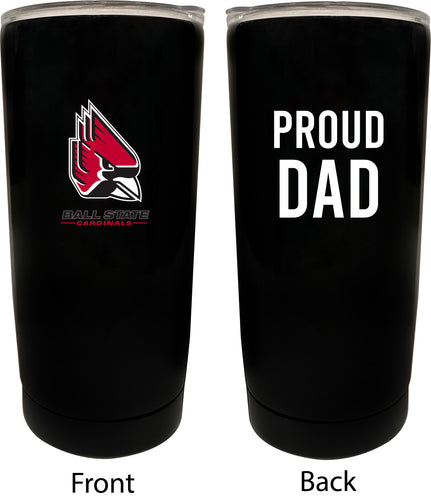 Ball State University NCAA Insulated Tumbler - 16oz Stainless Steel Travel Mug Proud Dad Design Black