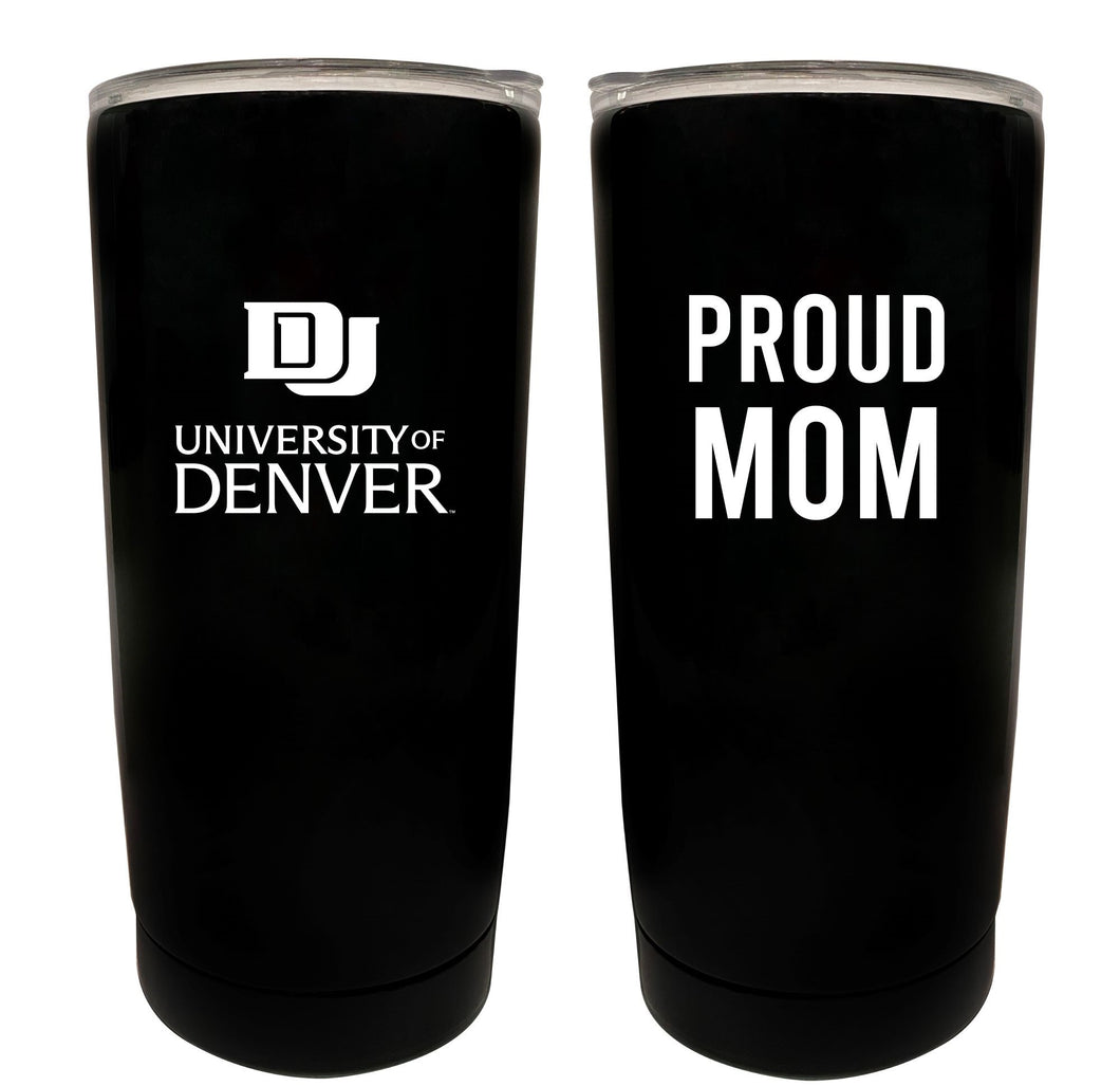University of Denver Pioneers NCAA Insulated Tumbler - 16oz Stainless Steel Travel Mug Proud Mom Design Black