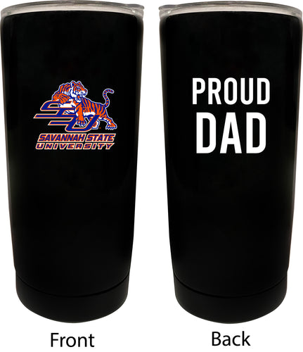 Savannah State University NCAA Insulated Tumbler - 16oz Stainless Steel Travel Mug Proud Dad Design Black