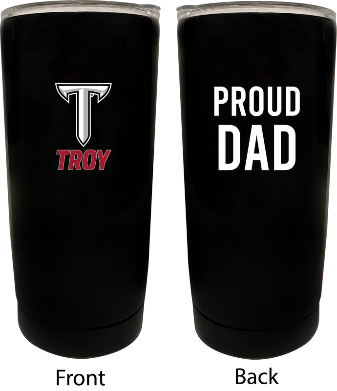 Troy University NCAA Insulated Tumbler - 16oz Stainless Steel Travel Mug Proud Dad Design Black