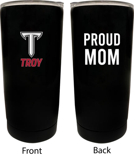 Troy University NCAA Insulated Tumbler - 16oz Stainless Steel Travel Mug Proud Mom Design Black