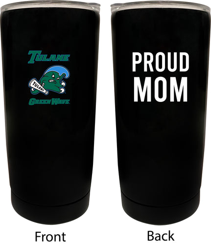 Tulane University Green Wave NCAA Insulated Tumbler - 16oz Stainless Steel Travel Mug Proud Mom Design Black