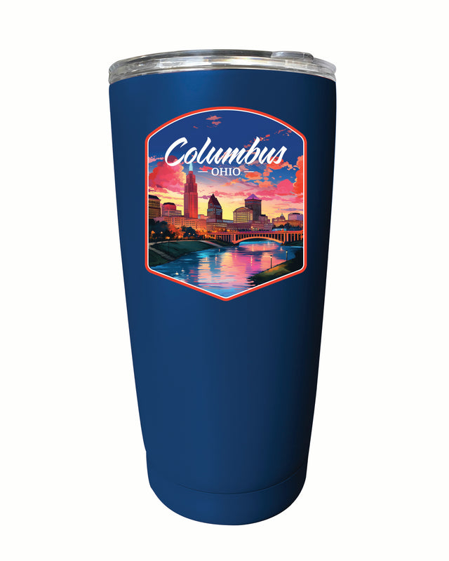 Columbus Ohio Sunset Cityscape Design Souvenir 16 oz Stainless Steel Insulated Tumbler Navy 2-Pack