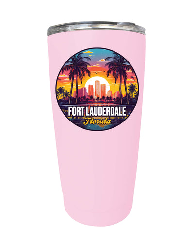 Fort Lauderdale Florida Design B Souvenir 16 oz Stainless Steel Insulated Tumbler Pink 2-Pack