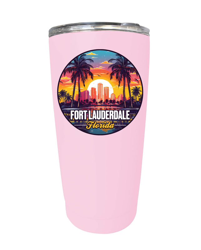 Fort Lauderdale Florida Design B Souvenir 16 oz Stainless Steel Insulated Tumbler Pink 2-Pack