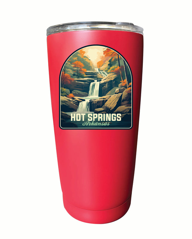 Hot Springs Arkansas Autumn Waterfall Design Souvenir 16 oz Stainless Steel Insulated Tumbler Red Single