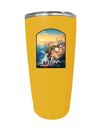 Lisbon Portugal Design B Souvenir 16 oz Stainless Steel Insulated Tumbler Yellow 2-Pack