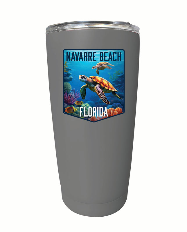 Navarre Beach Florida Underwater Turtle Design Souvenir 16 oz Stainless Steel Insulated Tumbler Gray 4-Pack