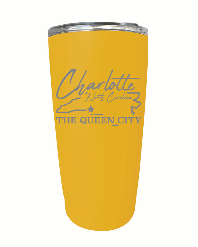Charlotte North Carolina Souvenir 16 oz Engraved Stainless Steel Insulated Tumbler Yellow Single Unit
