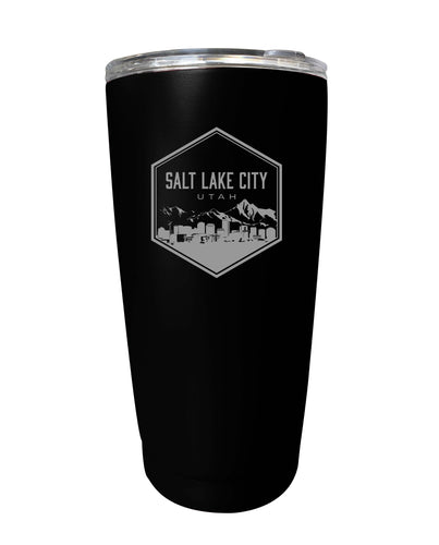 Salt Lake City Utah Souvenir 16 oz Engraved Stainless Steel Insulated Tumbler Black 2-Pack