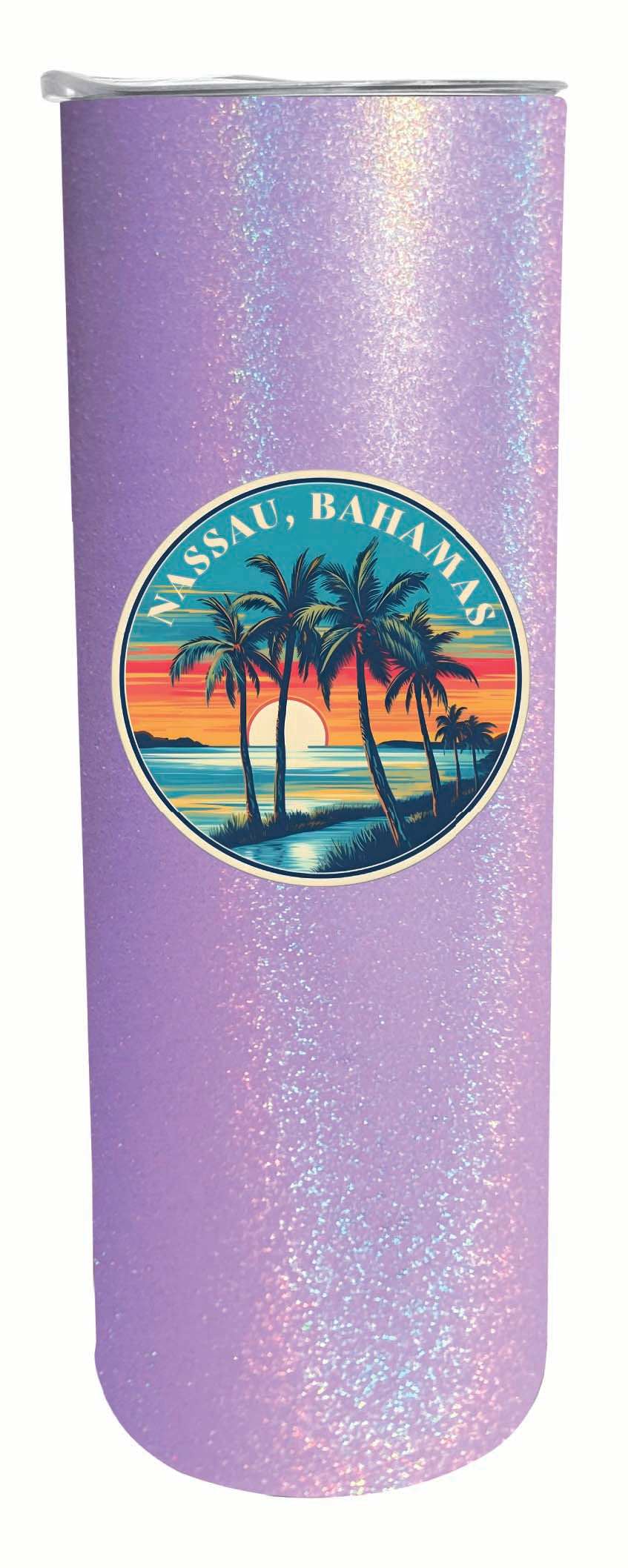 Nassau the Bahamas Design D Souvenir 20 oz Insulated Stainless Steel Skinny Tumbler Purple Glitter 4-Pack