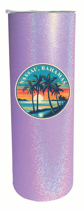 Nassau the Bahamas Design D Souvenir 20 oz Insulated Stainless Steel Skinny Tumbler Purple Glitter 4-Pack