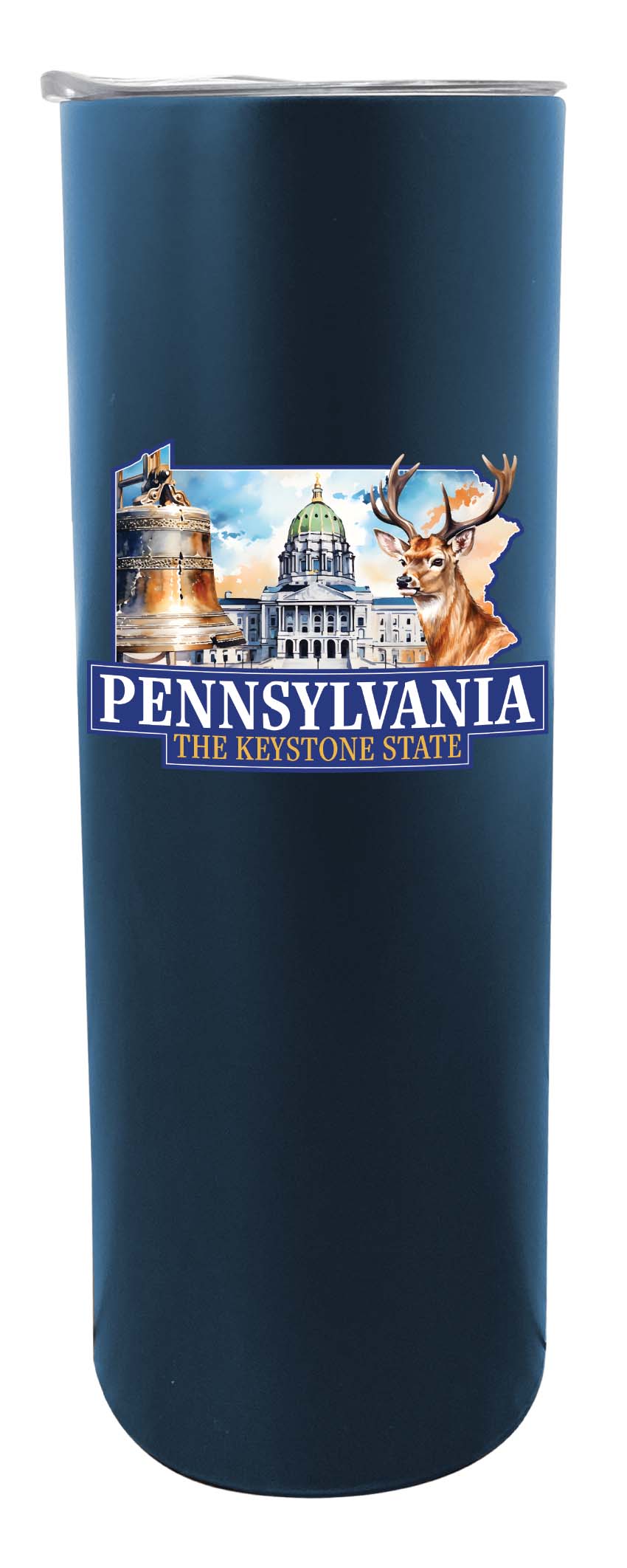 Pennsylvania Design D Souvenir 20 oz Insulated Stainless Steel Skinny Tumbler Navy 4-Pack